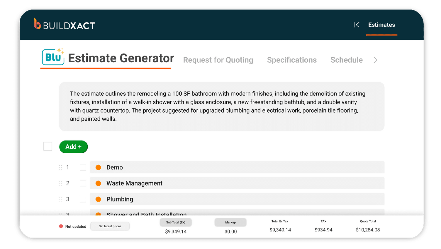 A concept of the Blu: Estimate Generator in action